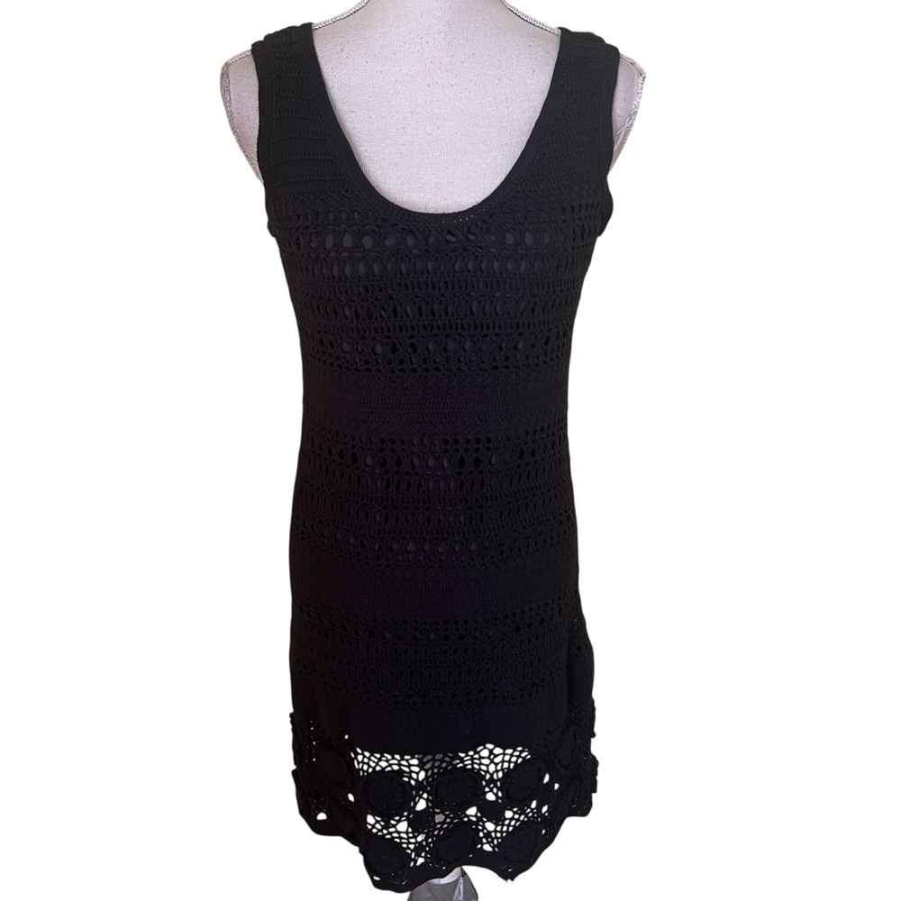 Tyler Boe Black Cotton Crochet Knit Sleeveless Sheath Dress M